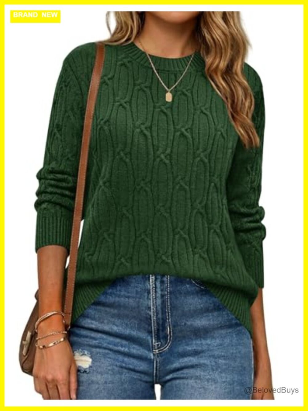 Cable Knit Crew Neck Pullover Sweater Long Sleeve Women's Fall Winter Top